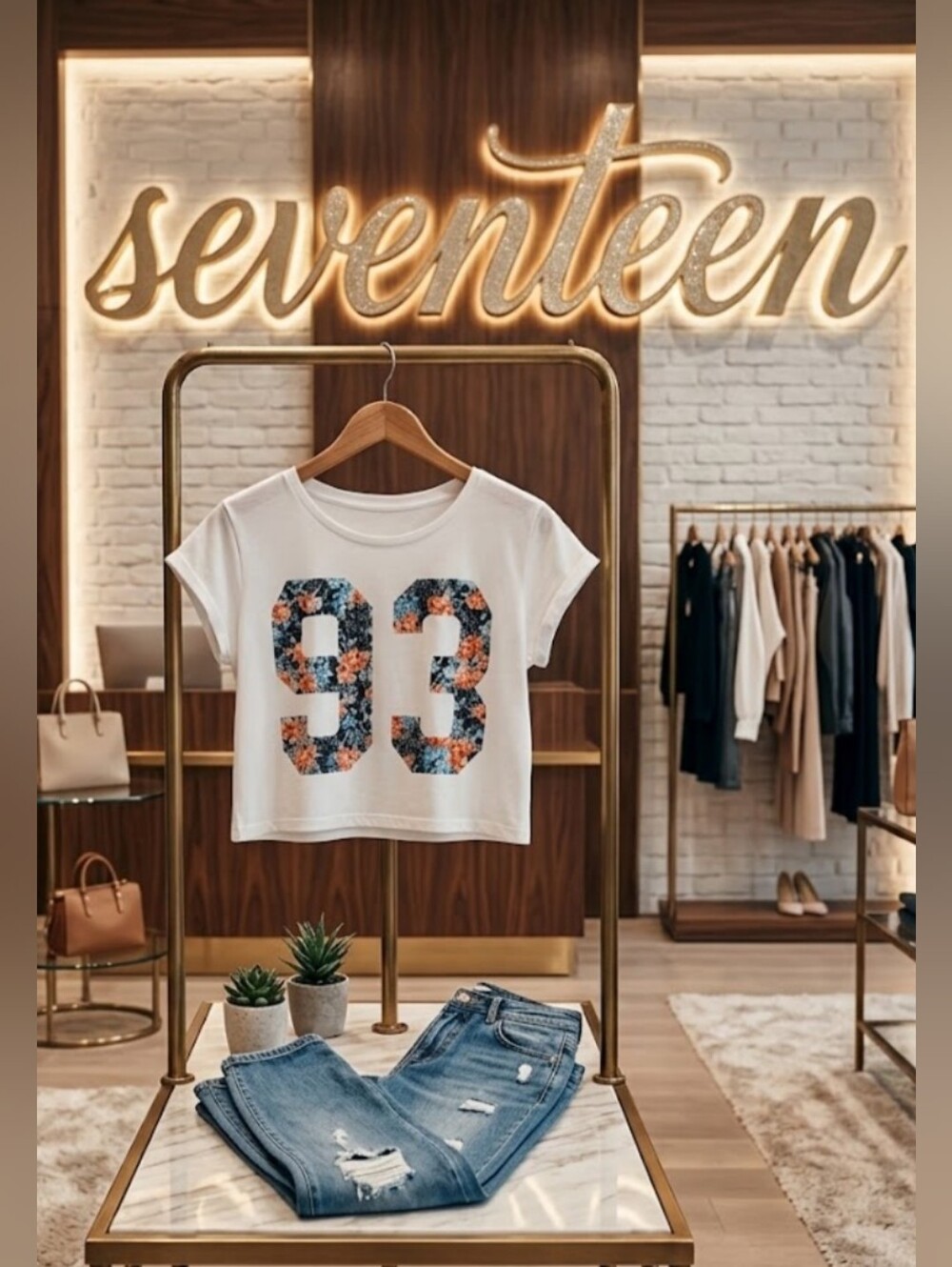 NWOT Seventeen "93" Floral Varsity Cropped Graphic T-Shirt - Size XL